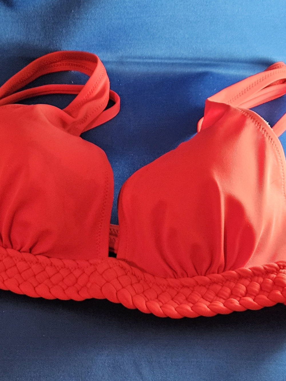 Nwt Shade & Shore Bright Red Bikini Top with Braided Band Sz. 34b